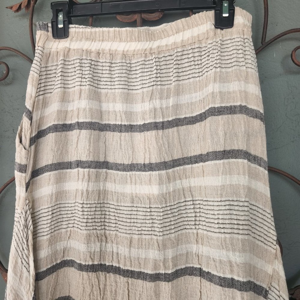 Luukaa Grace Tan, Grey and White Midi Linen Skirt Sz 10 - Picture 6 of 11
